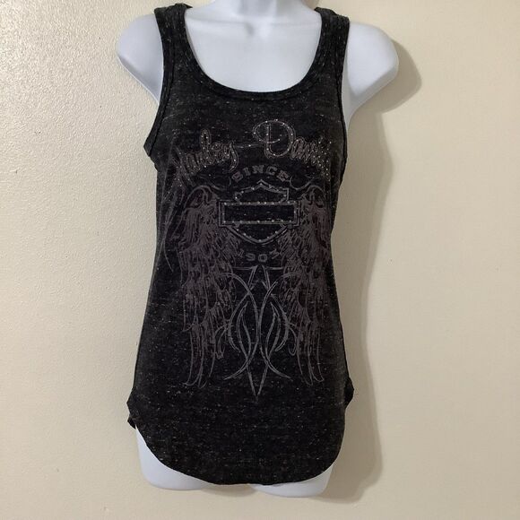 Y2K Harley Davidson Rhinestone Biker Chic Grunge Punk Angel Wing Graphic Tank M - Picture 1 of 12